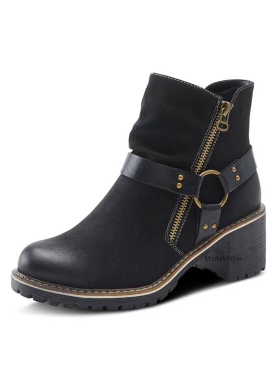Shoes - Vegan Faux Leather Ankle Booties Zip Closure Faux Fur Insole Womens Boots
